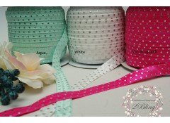 Fold Over Elastic,  Silver Foil Polkadot - 2m length